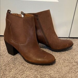 Lucky Brand Brown Ankle Booties with Chunky Heel